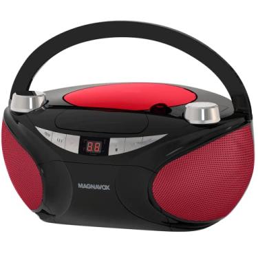 Imagem de Magnavox Boombox de CD portátil MD6949 com carregamento superior com rádio estéreo AM/FM e tecnologia sem fio Bluetooth em preto | compatível com CD-R/CD-RW | Display LED | (preto/vermelho)