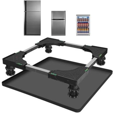 Imagem de Suporte para mini geladeira com tapete de silicone, base de suporte universal ajustável, 4 pés resistentes e tubo de aço endurecido, panela de drenagem de 61 x 61 cm, adequada para geladeira, máquina