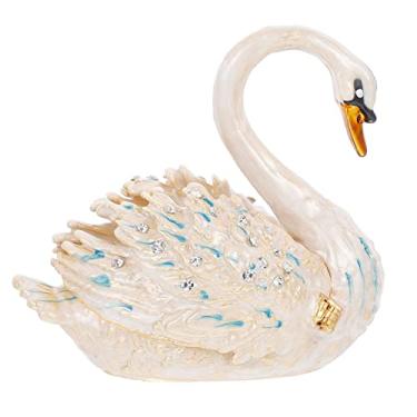 Imagem de Caixa de bugigangas de cisne de diamante, caixa de joias com dobradiças pintadas à mão, mini anel, brinco, organizador de joias, estatueta, lembrança colecionável, decoração de casa, presente de casam