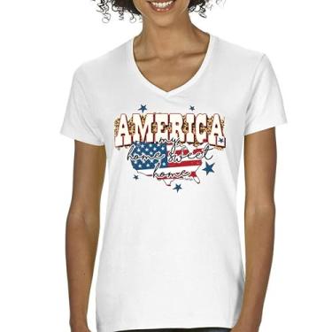 Imagem de Camiseta feminina America My Home Sweet Home gola V 4th of July Stars and Stripes Pride American Dream Patriotic USA Flag Tee, Branco, G