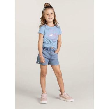 Imagem de Blusa Cropped Infantil Menina Com Bordado Em Malha Brandili Azul