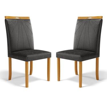 Imagem de Kit Com 2 Cadeiras Maiara Madeira Maciça Estofadas Para Mesa De Jantar Courino Preto 503