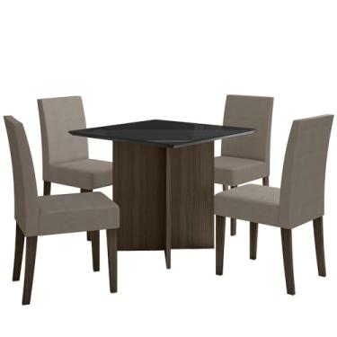 Imagem de Kit Mesa de Jantar Helo Com Vidro 90x90 com 4 Cadeiras Josi Amendoa/grafite/preto/capucino