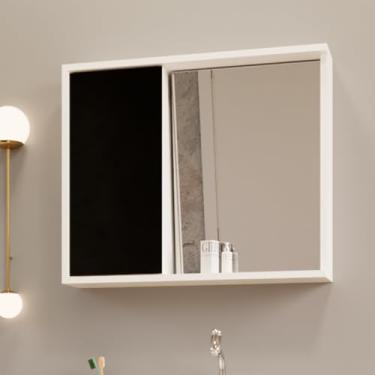 Imagem de Armario Para Banheiro Espelheira Unik Detalhe Em Mdf 77,6cm Branco Preto