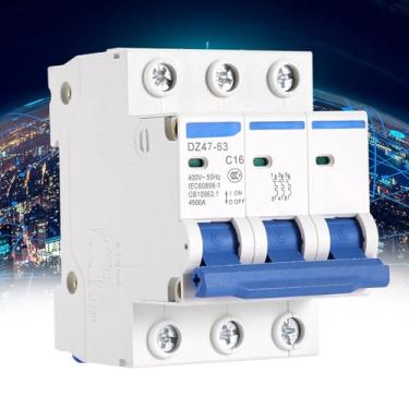 Imagem de Mini Disjuntor AC 400V DZ47-63, Disjuntor de Segurança 3P MCB para de Geração de Energia Solar de Pequeno Porte, Caixa Combinadora, Sobrecarga Com Alta Capacidade de (16A)