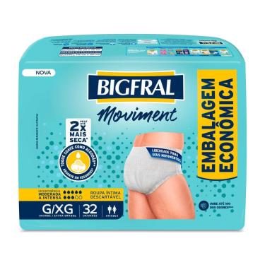 Imagem de Roupa Íntima Bigfral Moviment Descartável Unissex Tamanho G/XG 32 Unidades Embalagem Econômica