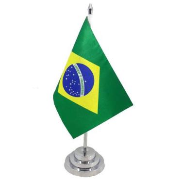 Imagem de Bandeira Mesa Dupla Face Brasil Mastro 29 Cm Alt Cetim (20 cm x 14 cm)