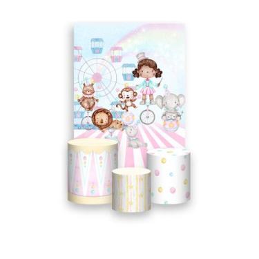 Imagem de Painel De Festa Vertical 1,50 x 2,20 + Trio De Capas Cilindro - Circo 