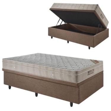 Imagem de Base Box Baú 96x203 Linho Marrom com Colchão Airtech Ortobom Molas Ens