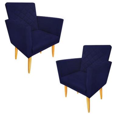 Imagem de Kit 02 Poltronas Decorativa Maitê Suede Azul Marinho leitura - 2M Deco