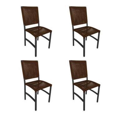 Imagem de Kit 4 Cadeiras Deck Alumínio Junco Sintético Bronze Mesclada - MADEIRA