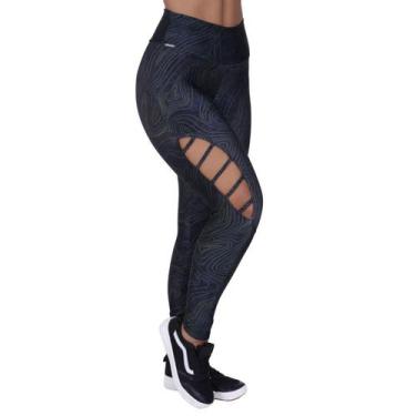 Imagem de Calça legging fitness cirrê estampado detalhe tiras vazada perna orbis