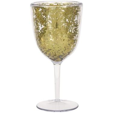 Imagem de Unique Copo de vinho de plástico com glitter dourado, 450 ml (1 unidade) - Perfeito para feriados, celebrações e ocasiões especiais