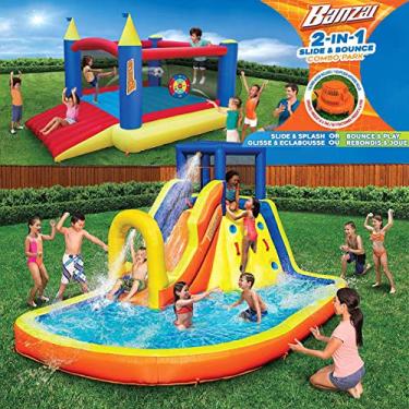 Imagem de Inflável Water Slide & Bounce House (Pacote Combo) – Enorme piscina infantil com onda de irrigação embutida – Deslize para uso externo pesado e marque a casa de balanço e submita o parque de aventuras – Incluso por soprador