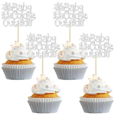 Imagem de Gyufise 24Pcs Snowflake Baby It's Cold Outside Cupcake Toppers Glitter Winter Frozen Snowflake Cupcake Picks for Winter Wonderland Baby Shower Birthday Party Supplies Silver
