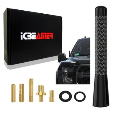 Imagem de ICBEAMER Antena automotiva curta de alumínio preto fosco e acabamento polido de fibra de carbono de 76 mm com bobina interna de cobre ajuste universal de antena de rádio AM/FM compatível com carro, caminhão e van