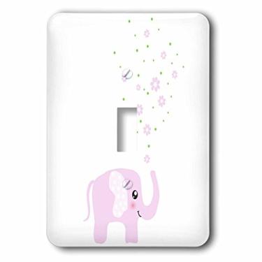 Imagem de 3dRose lsp_113125_1 Elefante rosa fofo soprando flores do porta-malas Kawaii infantil animal bebê menina desenho animado único interruptor multicolorido
