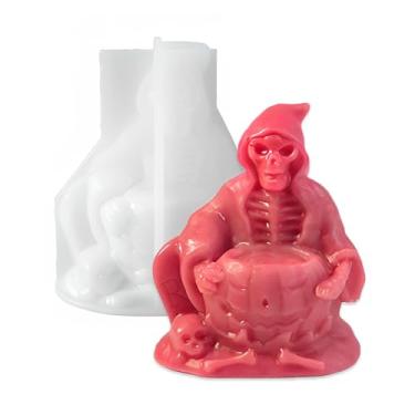 Imagem de Cestony Moldes de silicone em forma de esqueleto 3D em forma de ceifador da morte para fazer bolo, vela de resina, pilar, velas de aromaterapia, sabonete, flor, amostra, argila artesanal