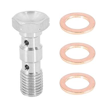 Imagem de X AUTOHAUX 1 conjunto M10 x 1,25 rosca métrica parafuso duplo banjo adaptador de encaixe de freio com arruelas para motocicleta carro