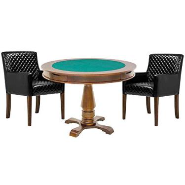 Imagem de Mesa de Jogos Carteado Victoria Redonda Tampo Reversível Amêndoa com 2 Cadeiras Liverpool PU Preto Matelassê - Gran Belo