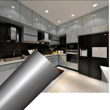 Imagem de Papel Contact Adesivo Para Móveis Geladeira Eletros Portas Prata Inox 