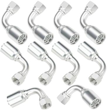 Imagem de ANCIMOON Conexões hidráulicas de 1/5.1 cm 90 graus, mangueira JIC × 1/5.1 cm, kit de reparo de mangueira hidráulica tamanho nº 08, 10 peças