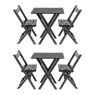 Imagem de Kit 2 Jogos De Mesa Aparador Bar Dobrável Com 2 Cadeiras Em Madeira Maciça - Preto - Preto