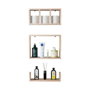 Imagem de Kit 3 Peças Nicho Prateleira para Banheiro Carvalho 40 x 12cm