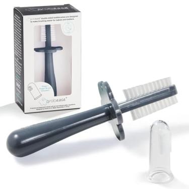 Imagem de Grabease Escova de dentes dupla face para bebês, sem BPA e ftalatos, 1 pacote, cinza