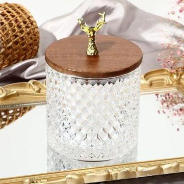 Imagem de Bomboniere Potiche Vidro Baleiro Tampa Madeira Alce Dourado - Vacheron