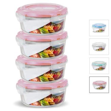 Imagem de Kit 4 Potes Vidro Hermético Trava Redondo 950ml Marmita - U4home, Verm