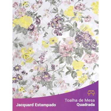 Imagem de Toalha de Mesa Quadrada em Tecido Jacquard Estampado Floral Lilás e Am