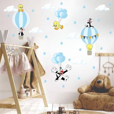 Imagem de adesivo de parede piu piu e frajola com balões e bexigas - adesivos ki