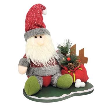 Imagem de Papai Noel Pelúcia na Cerca Base Madeira Presentes e Pinhas- Master Ch