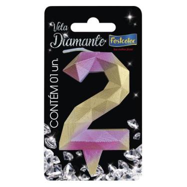 Imagem de Vela Diamante Rosa com Dourado- 01 unidade - FestColor
