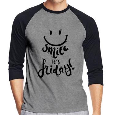 Imagem de Camiseta Raglan Smile, It's Friday! Manga 3/4 - Foca na Moda, Cinza, P