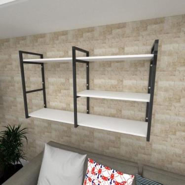 Imagem de Prateleira industrial para Sala aço cor preto prateleiras 30 cm cor br