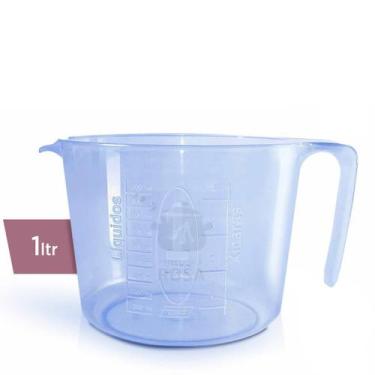 Imagem de Jarra de 1 (Um) Litro AZUL Escrita Injetada Liquido e Xicara Apto ao M