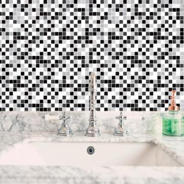 Imagem de Papel de Parede Autocolante Pastilha Preta, Cinza e Branca 310x58cm - 