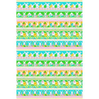 Imagem de Tecido Estampado Para Patchwork - Páscoa : Faixas de Coelhos (0,50x1,4