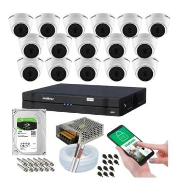 Imagem de Kit 16 Câmeras Intelbras Dome 1120d Dvr 16 Canais Com Hd