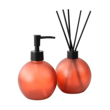 Imagem de Kit frasco difusor e porta sabonete líquido redondo 400ml - FWB, Marro