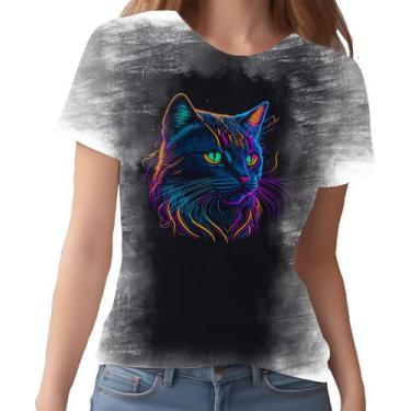 Imagem de Camiseta Camisa Estampada T-shirt Face Gato Neon Felino 1 - Enjoy Shop