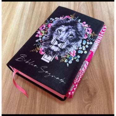 Imagem de Bíblia arc leao cruz floral ref: cor preta letra hipergigante com harp