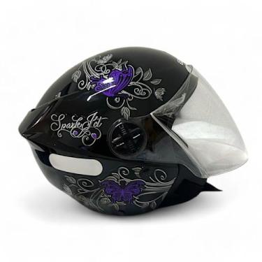 Imagem de Capacete Spark Jet Borboleta 56 Preto Com Lilas EBF
