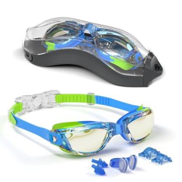 Imagem de Hurdilen Óculos de natação infantis, óculos de natação para crianças com clipe de nariz, tampões de ouvido, ponte nasal para idades de 3 a 15 anos