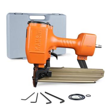 Imagem de KAMSIN Grampeador pneumático de calibre 16 N851, grampeador de estofamento de coroa média, com moldura de segurança, aceita grampos de comprimento de 2,5 a 5 cm, grampeador de fio pesado para