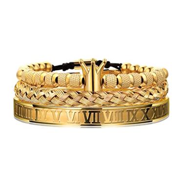 Imagem de WFYOU Pulseiras de coroa imperial para homens pulseira de ouro 18 k com contas de zircônia cúbica pulseiras cruzadas e presente de luxo masculino, Metal, Zircônia cúbica