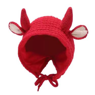Imagem de Chapéu de malha infantil de inverno, unissex para crianças, chapéu com canudo de palha fofo e quente, presente infantil vermelho, Multicor, tamanho �nico