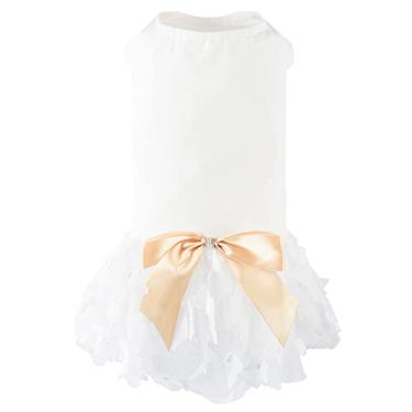 Imagem de Vestido de algodão macio para cães, saia tutu com borboleta cúbica, vestido de princesa para cães pequenos, médios, Natal, feriado, piquenique, festa de aniversário (branco, P)